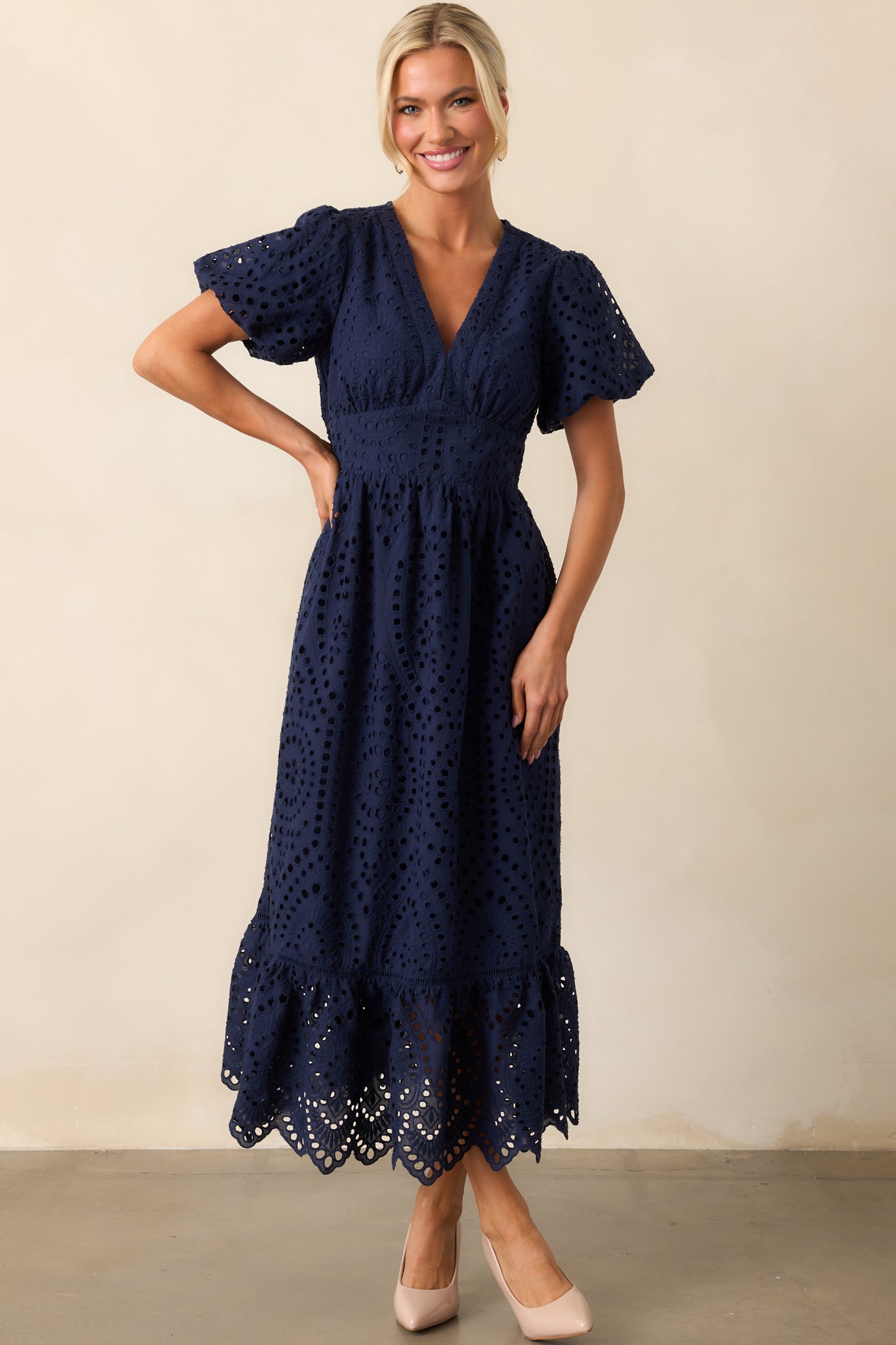 cotton eyelet dress Navy Embroidered - Maxi Dresses crafted in cotton eyelet Midi Dress Black Dress 39sale size:40