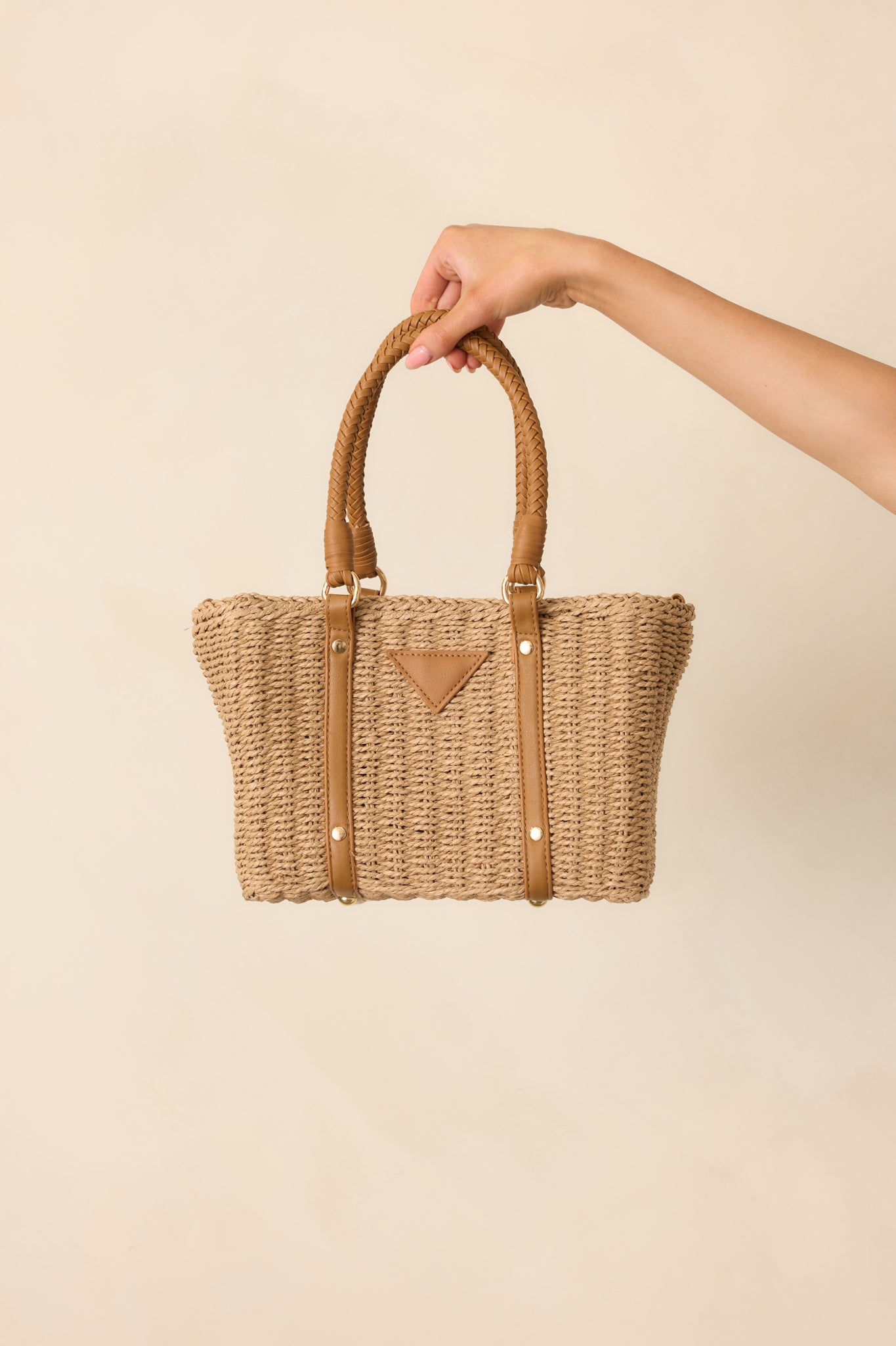 Tan Rattan Woven Handbag - All Handbags | Red Dress
