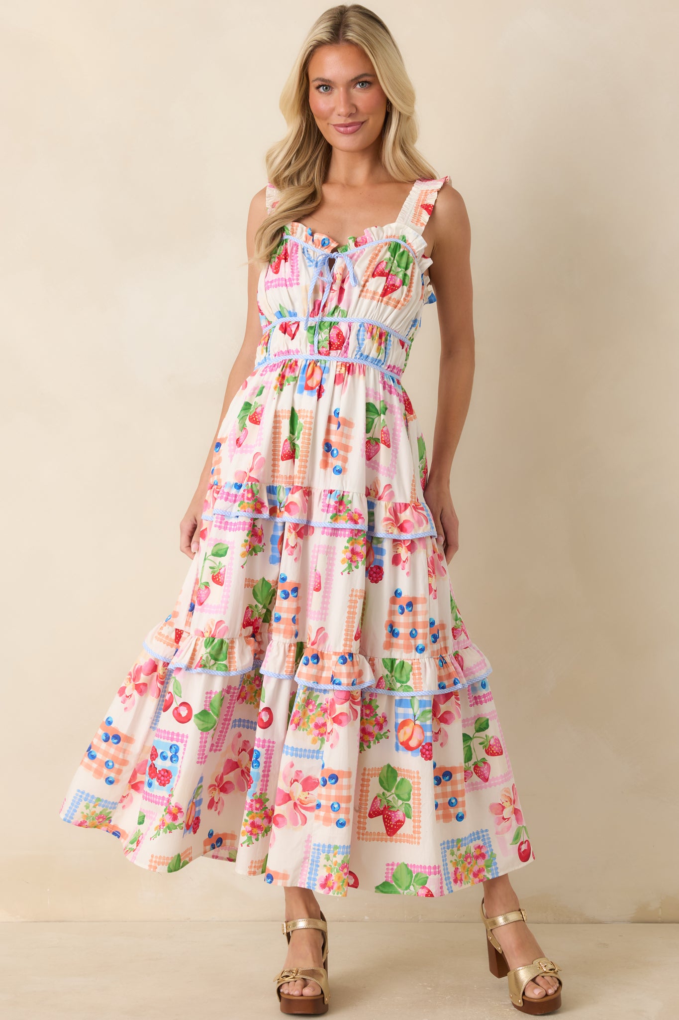 fruit maxi dress Women's Prosperina Molly Multi Cotton Print | Size: S like straps and trim Pink Beach Dresses | Color:Purple as Picture RXSummer 2026 D3