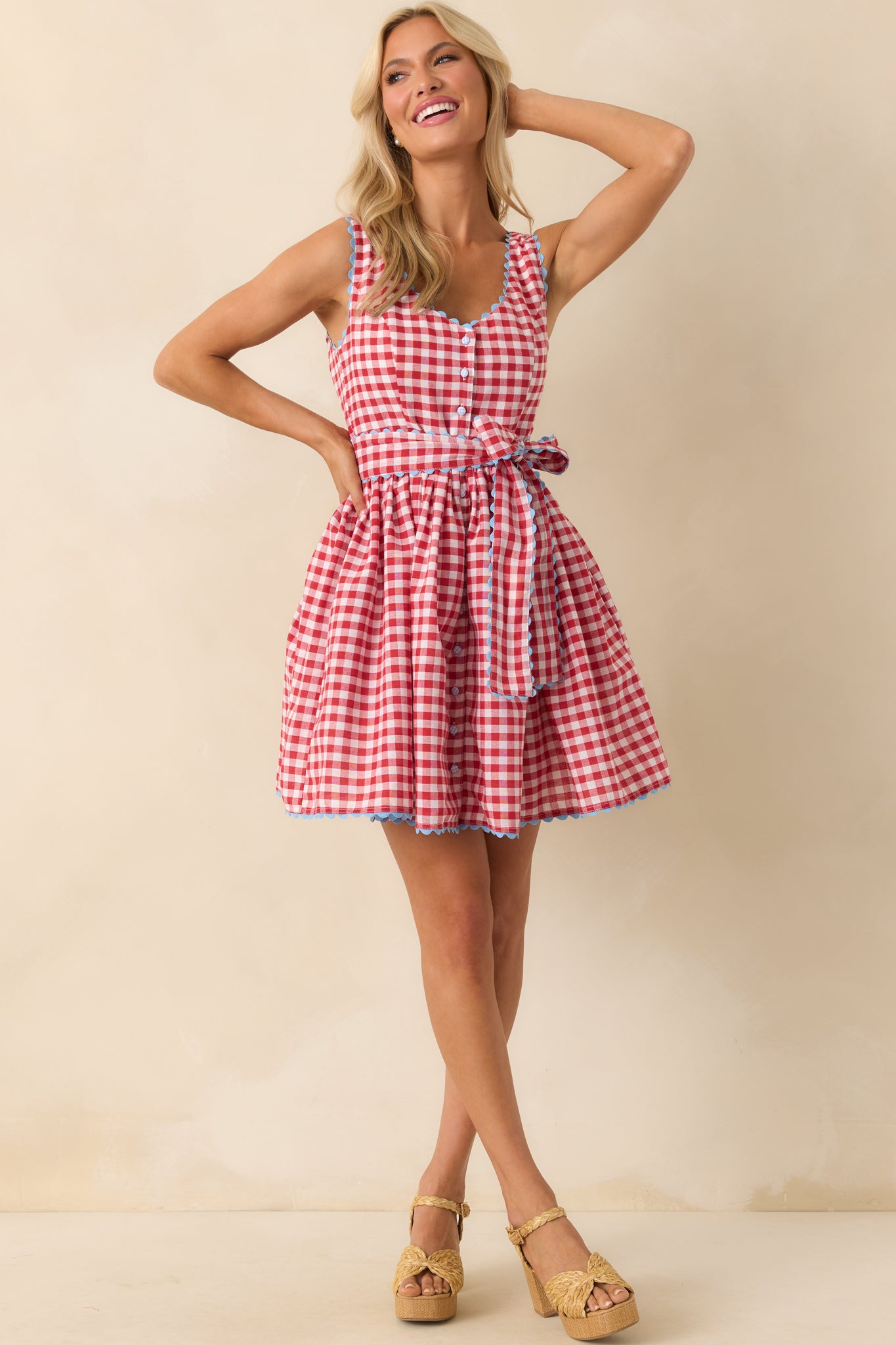red gingham dresses Prosperina Lottie Drindl Mini Dress In Hire Period:8 Day Hire jul1 Style with white heels 5 Casual Summer Dresses
