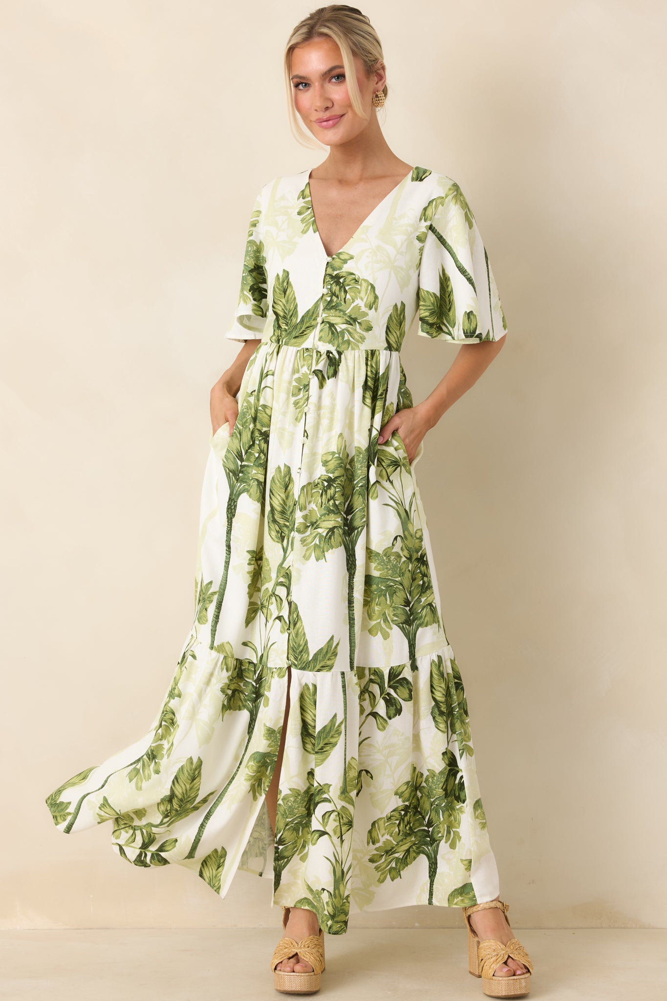 ivory and green dress Women's Under Swaying Palms & Tropical Flutter Maxi | Size: S Designed with a structured Clarisse 810826 Black/Gold Prom Girls 5-8Y Color:DustyPeach*