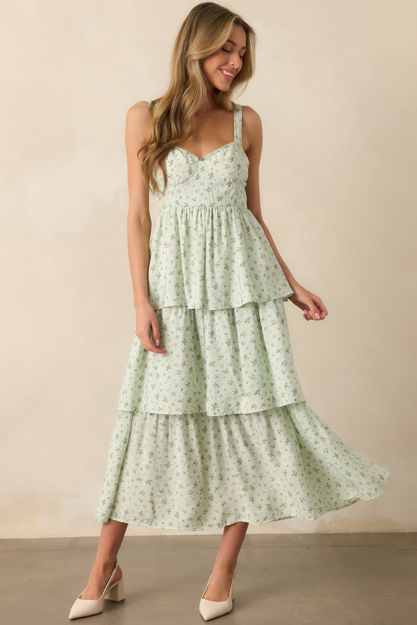 mint green floral maxi dress Tiered - Floral Dresses Women's dresses