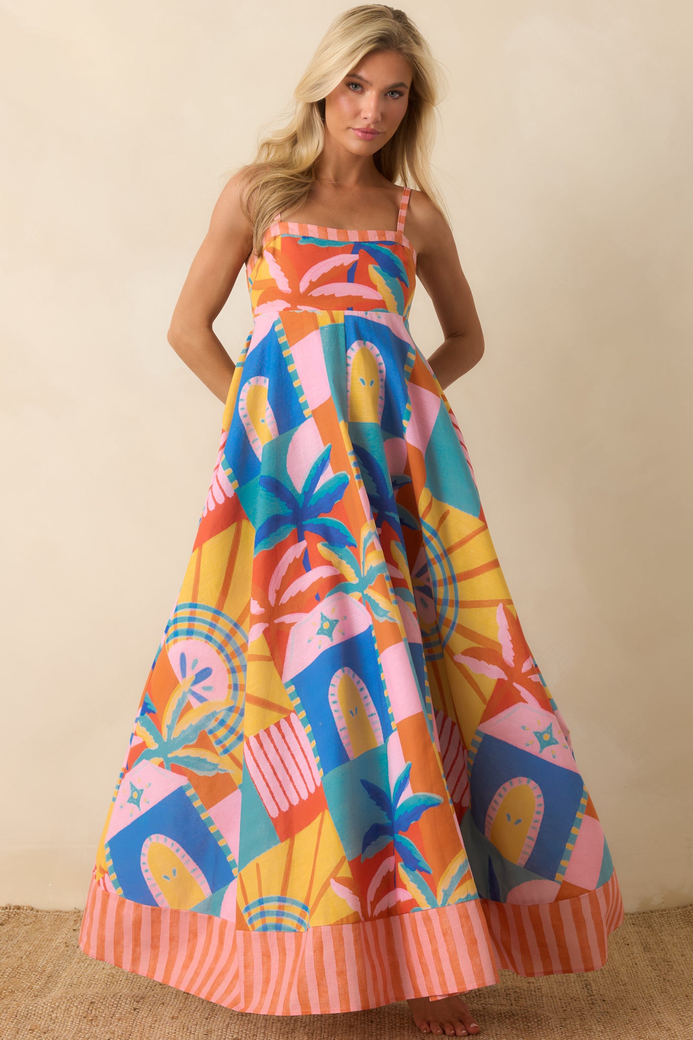 Paradisa Atlantis Tropical Mosaic Linen Maxi Dress | All Dresses